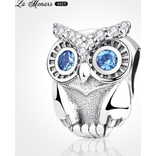 La Menars New Owl Bead Fit Original Pandora Charm Bracelet Genuine 925 Sterling Silver For Women Jewelry DIY Making