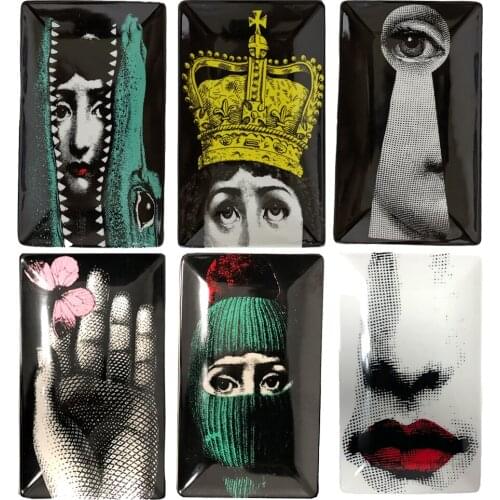 Rectangle Ceramic Human Face Plate Jewelry Storage Tray Fruit Candy Dish Makeup Storage Ashtray Home Desktop Decor Vintage