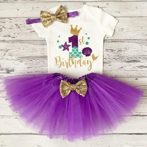 Toddler Girls 1st Birthday Set 4PCS Newborn Girls First Year Party Outfits Short Sleeve Romper Ballet Tutu Skirt Headband Sleeve