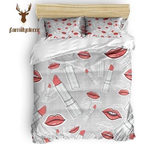 Family Decor Lipstick Lip Print 4 Piece Bedding Sets Machine Washable Christmas Day Easter Sunday Living Room Easter Day Bed Set
