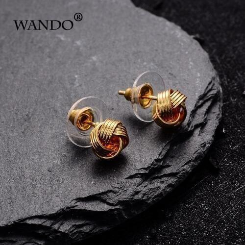 WANDO Twist ball Gold Color Small Stud Earrings for Women Girls, Party Trendy African Arabic Jewelry, South America Gift E50