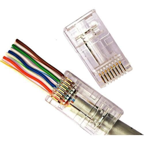 RJ45 Connector 8P8C CAT5 Through hole gold plated Crystal Terminal crystal head middle converter 8 pins 50pcs