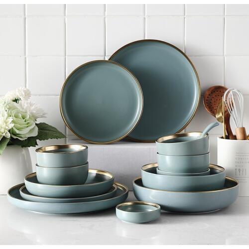 European Style Plate Ceramic Dish DinnerDinnerware Set Sauce Rice Bowls Soup Noodles Plate Steak Western Food Tableware
