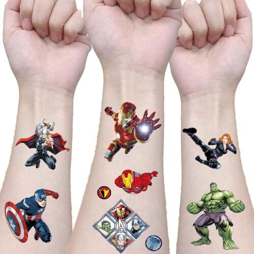 Disney Hero Tattoo Sticker Childrens Birthday Party Decoration iron Man Sticker Action Figure Hulk sticker Cartoon Kids Gift