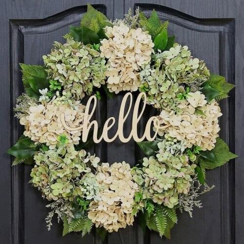 22 Inch Green Hydrangea Wreath Front Door Wreath Spring Wreath Handmade Hello Wreath Home Decoration