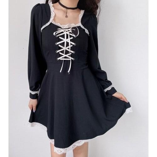 Ruffle Bandage Long Sleeve Zipper Female Dresses Dark Vintage Gothic Dress For Women Fall And Winter Aesthetic Punk Chic Dress