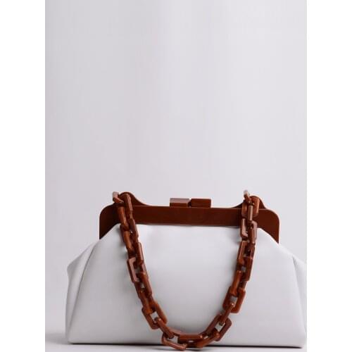 Womens Bags White Lisa Acrylic Chain Hand And Shoulder Bag Modern Stylish Design Convenient Faux Leather