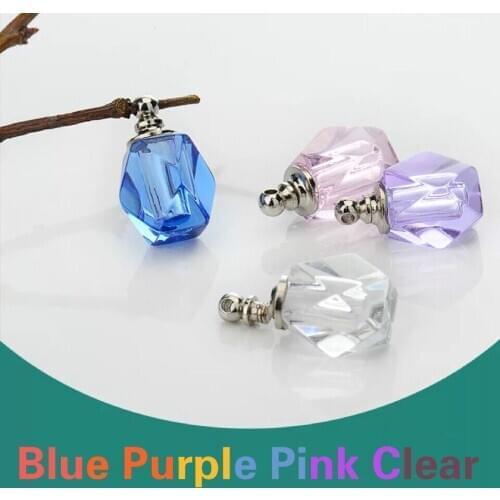 1/2/3/4/5PCS Diamond surface Crystal Glass vial pendant charms name on rice art Essential oil Bottle Jar charms necklace pendant