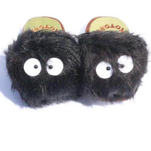 1Pair 11" My Neighbor Totoro Ghibli Dust Bunny Adult Plush toys Doll Slipper Totoro slippers BLACK totoro dust bunny slippers