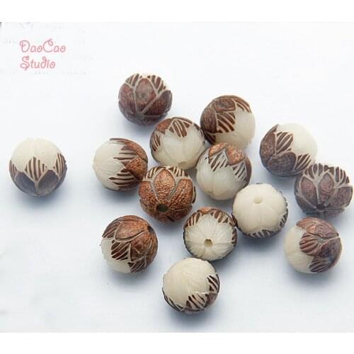 12mm Natural Bodhi Seed Bead With Epidermis Carved Lotus White Beads Mala Japa Beads Bracelet Jewellry Findings DIY Accessories