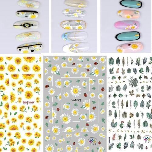 2020 Summer Nails Design Decal Fashion Nail Art Sticker Specimen Daisy flower Rose Wraps Slider for Nail Art Decoration Manicure
