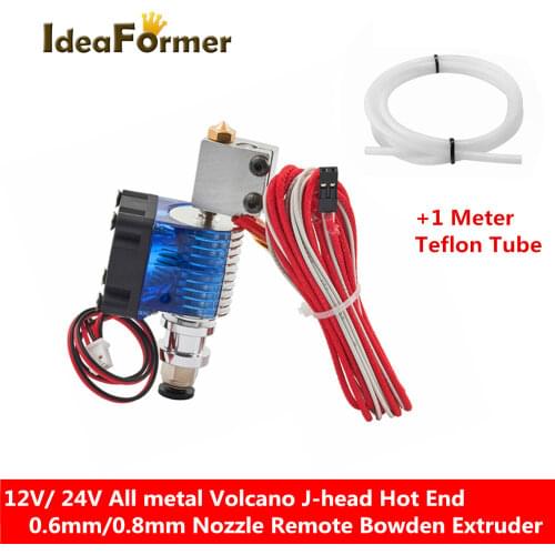 3D Printer Volcano J-head Hot End Remote Bowden Extruder 0.6/0.8mm Nozzle 12V/24V+Cooling Fan+1M PTFE Tube For 1.75mm filament