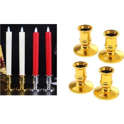 4Pcs Plastic Pillar Candle Base Electronic Taper Candle Stand Base Gold