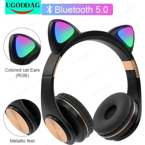 RGB flash light cute cat ear wireless headphones noise reduction headset Bluetooth childrens headset with microphone for phone