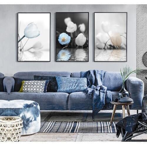 Nordic Simple Mood Tulip Flower Decorative Painting Modular Picture Wall Art Canvas Painting for Living Room No Framed