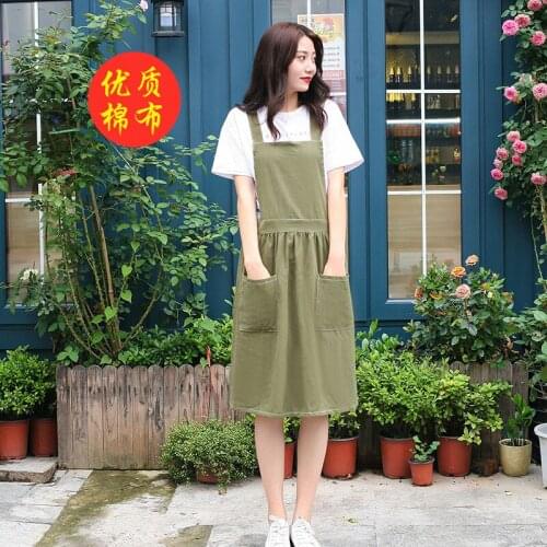 Apron breathable cotton summer home kitchen cute nail tea shop female work skirt style custom printed logo