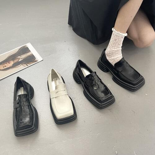 FONBERRY Brand Design Geometric Heel Platform Loafers Shoes for Women 2021 Square Toe Snake Print Goth High Heel Y2K Shoes