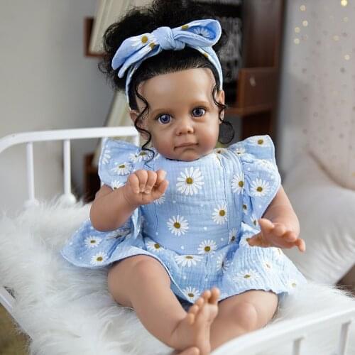 Hoomai 55CM Bebe Doll Reborn Toddler Girl Maggie with Black Hair Cuddly Little Girl Doll High Quality Gift for Children