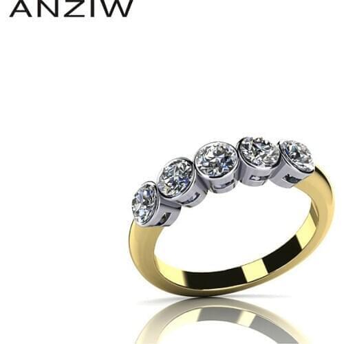 Round Cut Rings Jewelry Ring Women Bijoux Row Drilling Line 925 Sterling Silver Yellow Gold Color Party Rings Sona Band Jewelry