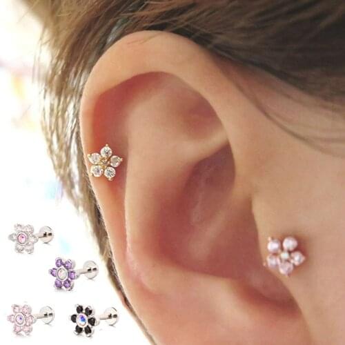 1PC Delicate Flower Labret Stud Lip Ring Piercing Bar Monroe Tragus Cartilage Shiny for Women Body Jewelry Gift 16G Ear Rings