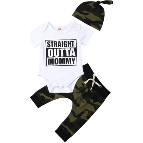 Summer 3Pcs Newborn Toddler Baby Boys Romper Camouflage Pants Headband Outfits Clothes toddler Boy Clothes Cotton O-neck