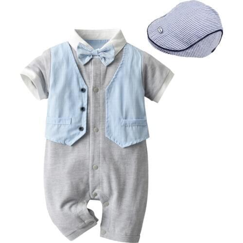 Newborn Rompers with Cap Baby Boys Clothes Summer Cotton Fales Vest Patchwork Romper 0-24 Months Children Jumpsuit