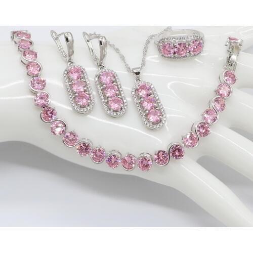 Pink Fashion Jewelry Set for Ladies High Quality Beautiful Round Baguette Shape Cubic Zirconia