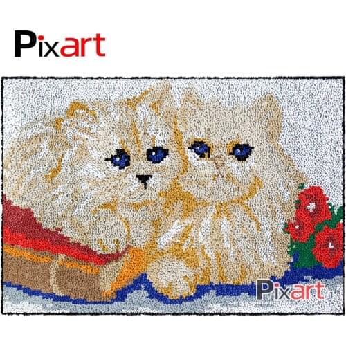Latch Hook Rug Two Kittens Crocheting Wall Tapestry Kits DIY Carpet Rug Chunky Yarn Needlework Knitted Floor Mat Hobby & Crafts