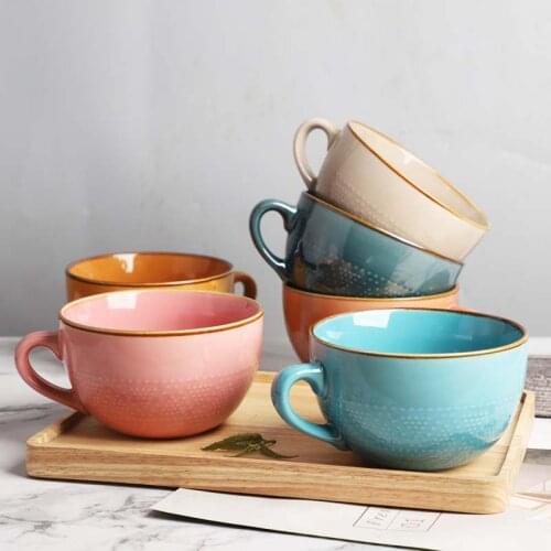 Guopin Creative Ceramic Color Mug Nordic Home Breakfast Cup Large Capacity Soup Cup Office Tea Cup Couple Water Cup