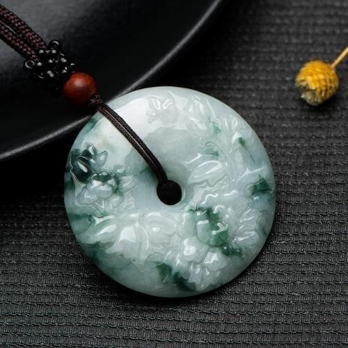 Natural Green Jade Carving Peace Buckle Round Jade pendant For Men and Women Fine Jewelry