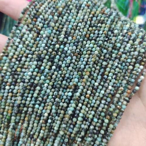Natural African Turquoises Stone 2/3/4mm Minerals Faceted Round Loose DIY Beads For Jewelry Making Handmade Bracelet 15inches