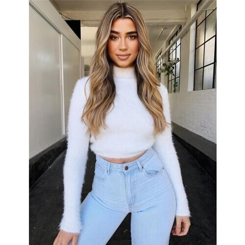 2021 New Women Autumn and Winter Turtleneck Candy Color Sweater Fashion Casual Turtleneck Plush Fleece Sweater Pullover Jacket