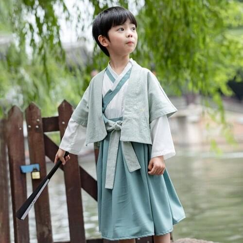 2021 Spring New Childrens Wear Two Piece Set Boy And Girl Retro Hanfu Chinese Style Tang Costume Performance Suit