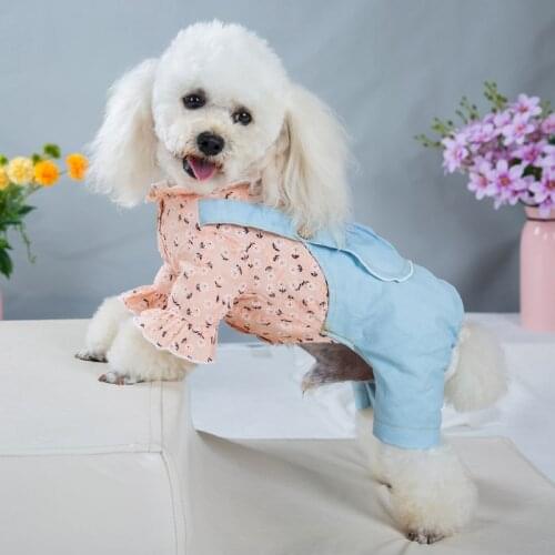 Pet Dogs Clothes Denim Strap Dog Jumpsuit Cotton Spring Autumn Four Legs Thin Cat Clothing Thin Sweet Puppy Kitten Costumes Coat