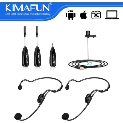 KIMAFUN Portable Dual Wireless Headset Lavalier Microphone For Vlogging Interview Music Recroding Conference Condenser Lapel Mic