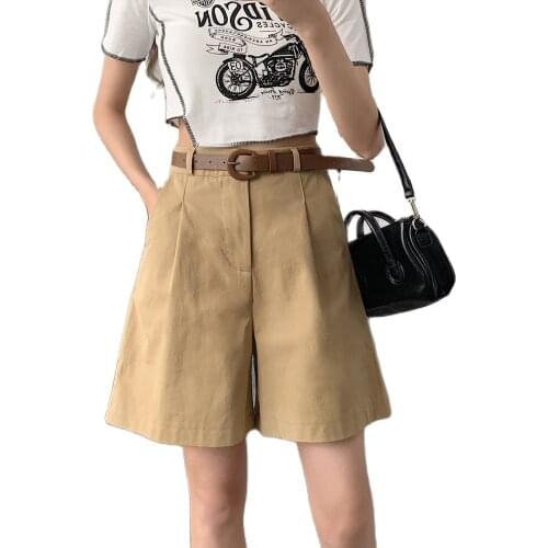 Casual five-point trousers high waist loose tooling wide-leg pants women 2021 summer fashion womens clothing