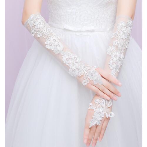 Luxury Lace Hand Gloves for Wedding Bride Gloves Tulle Bridal Dress Long Fingerless Accessories Prom Party ST221