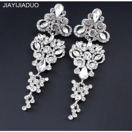Luxury Earrings for Women Gold/Silver Color Crystal Rhinestone Bridal Long Earrings Wedding Jewelry Dropshipping New
