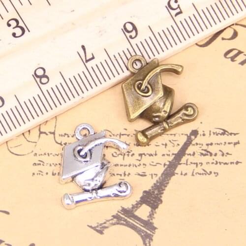 76pcs Charms graduation cap and diploma 17x16mm Antique Silver Plated Pendants DIY Handmake Tibetan Silver Bracelet Necklace