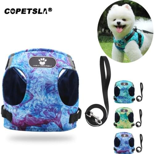 Copetsla One Piece Dog Harness Ocean printing Vest Puppy Cat Harnesses Reflective pet Walking Lead Leash soft dog chest strap