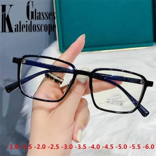 Ultralight Finished Myopia Glasses Women Men Students Black Square Shortsight Eyewear Prescription Diopters -1.5 2.0 2.5 To -6.0