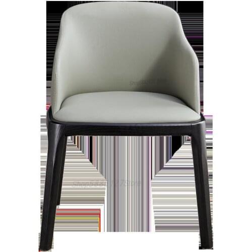 Light Luxury Leather Dining Chair First Layer Cowhide Dining Room Wooden Nordic All Solid Wood Leather Home Modern Minimalist Bl