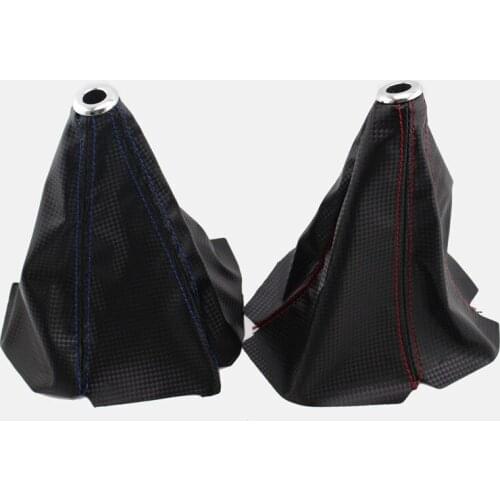 Universal Carbon Fiber Look Shift Boot Cover Shift Knob Collars With Red/Blue Stitching