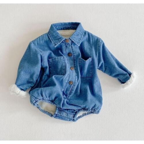 Thicken Winter Thicken Baby Girl Denim Bodysuit Jumpsuit Outfit Set Baby Girl Clothes Newborn Baby Girl Long Sleeve Bodysuits
