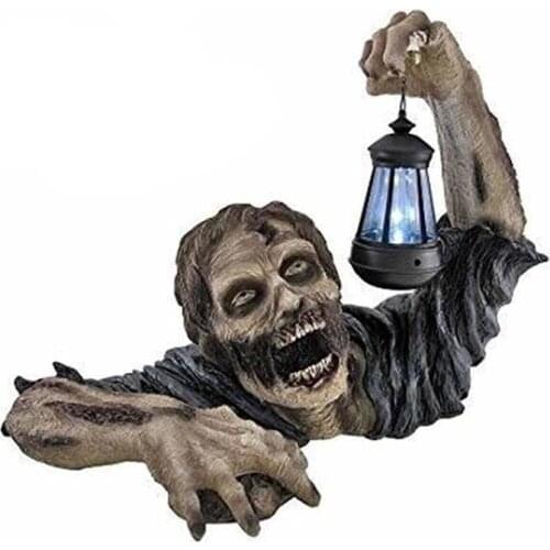 Hideous Zombie Statue Resin Zombie With Solar Led Lantern Garden Statues Horror Statue Ornaments Gnomes Zombie Garden Decoration