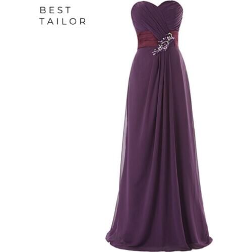 Grape Prom Dresses 2021 Long Prom Gowns Beaded Chiffon Sweetheart Pleats Sleeveless vestido de fiesta largos noche robe soiree