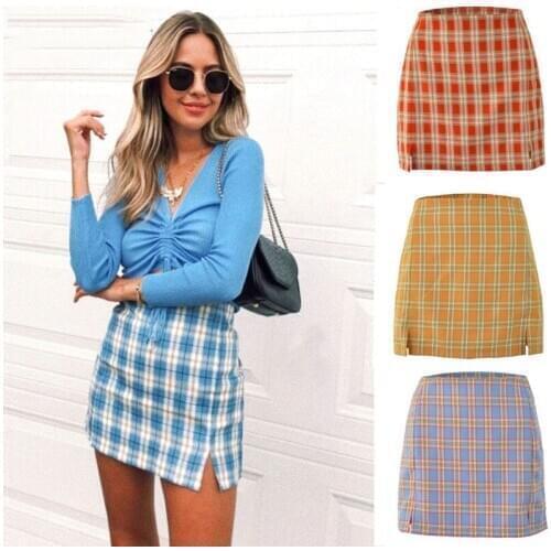 Woman Plaid Skirt 2021 Summer High Waist Bodycon Short Skirts Women Fashion Side Split A-line Mini Pencil Ropa Mujer Bottoms