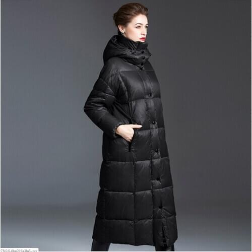 Female Thick lady black Down Jacket with hood Long Winter Coat Women Hooded Warm clothes Fashion Jackets New Female Collection