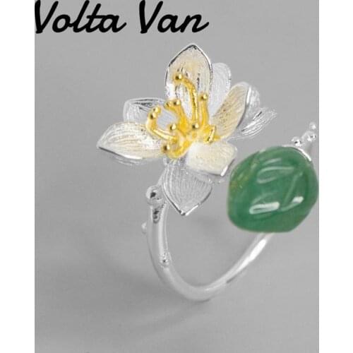 Volta Van Women Rings 925 Sterling Silver 2021 New Elegant Fine Jewelry Vintage Fotus Flower Beautiful Opening Silver Ring