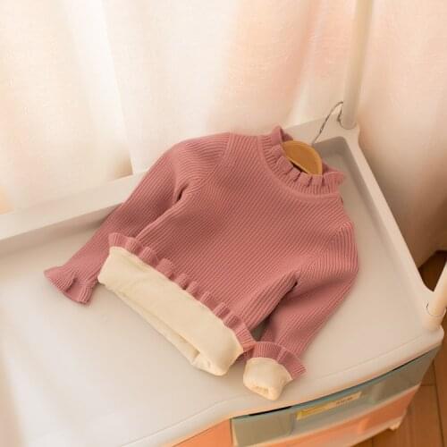 Winter Baby Girl Knit Tops Toddler Girl Thicken Velvet Warm Sweater Autumn Long Sleeves Infant Bebe Knitwear Children Clothes